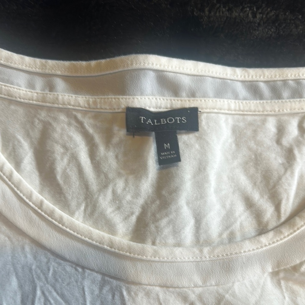 Talbots Women's Cream Tank Top with rounded decorative neck w different fabric - Picture 3 of 6